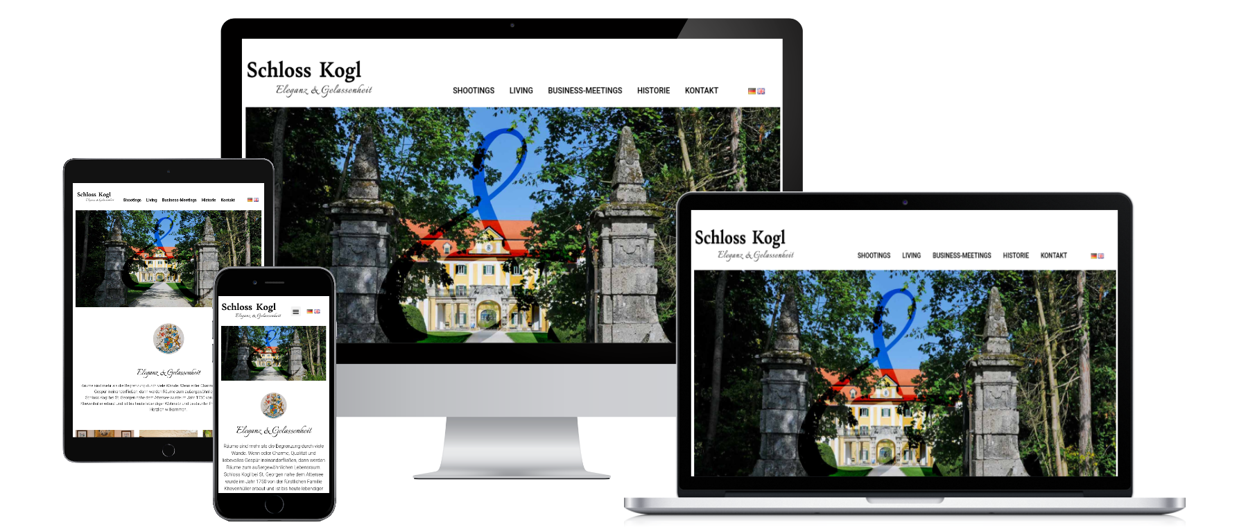 Mockup Bild von mehreren Bildschirmen für die Schloss Kohl Website